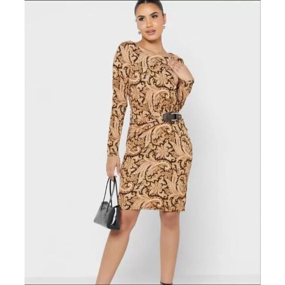 Ralph Lauren Womens Brown Paisley Shift Dress Size 12 - Picture 1 of 16